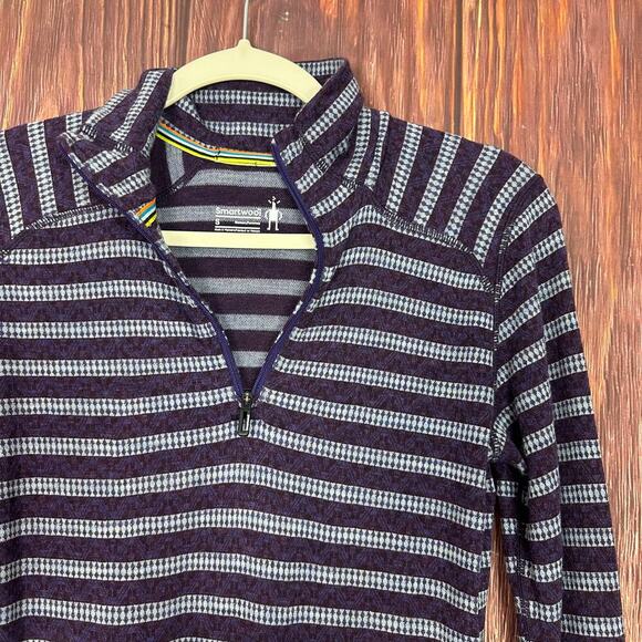 Smartwool Women’s Stripe 1/4 Zip Base layer Top Purple Size Small S - Picture 2 of 7